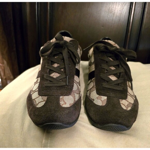 Coach Kelson Sneakers Signature AUTHENTIC Pre-owned 9.5M Khaki Chestnut Brown - Picture 1 of 5